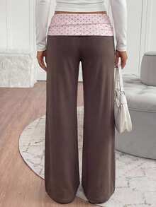 SHEIN Kids Tween Girl Street Style Fashion Casual Versatile Polka Dot Print Y2K Flare Pants - Coffee Brown - View 4