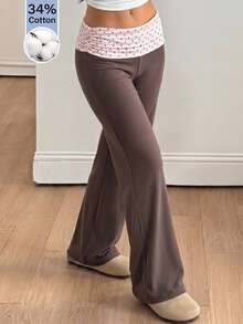 SHEIN Kids Tween Girl Street Style Fashion Casual Versatile Polka Dot Print Y2K Flare Pants - Coffee Brown - View 1