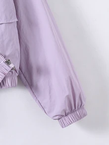 SHEIN 青少年女孩秋季灰色長袖純色連帽拉鍊休閒街頭風百搭日常外套，適合返校、職場、辦公室與校園 - 淡紫色 - 查看 4