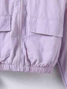 SHEIN 青少年女孩秋季灰色長袖純色連帽拉鍊休閒街頭風百搭日常外套，適合返校、職場、辦公室與校園 - 淡紫色 - 查看 6