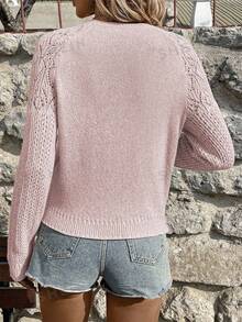 EMERY ROSE Solid Color Crew Neck Casual Pullover Sweater, Versatile For Autumn/Winter - Pink - View 2