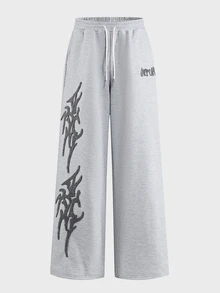 AXEPEAK Men's Drawstring Waist Letter Print Casual Everyday Sweatpants - Light Grey - View 12