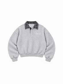 STYNVO 男士刺繡鈕扣半拉鍊領格紋拼接運動衫 - 灰色 - 查看 3