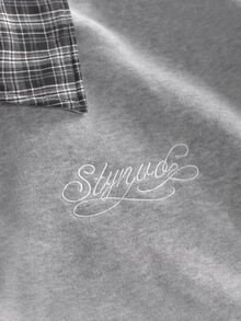 STYNVO 男士刺繡鈕扣半拉鍊領格紋拼接運動衫 - 灰色 - 查看 5