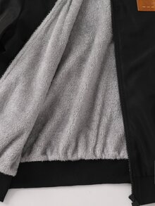 SHEIN 青少年男孩休閒基本款毛絨內裡連帽冬外套 保暖內裡加厚夾棉外套 - 黑色 - 查看 9