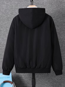 SHEIN 青少年男孩休閒基本款毛絨內裡連帽冬外套 保暖內裡加厚夾棉外套 - 黑色 - 查看 3