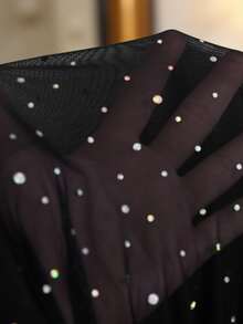 Elenzga Plus Size Sexy Black Knitted Fabric A Line Short Dress With Random Print - Black - View 5