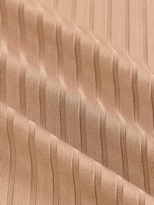 Courvante Men's Casual Solid Rib-Knit Long Sleeve Polo Shirt, Minimalist Versatile Daily Wear, Formal Fall - Khaki - View 6