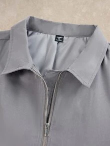 Courvante Plus Size Men's Casual 2 Pieces Grey Outfit,Autumn Zip-Up Jacket And Pants Set,Solid Color Simple Co-Ord Set,Dress Leisure Suits For Commute,Outdoor Fall Long Sleeve - Grey - View 7