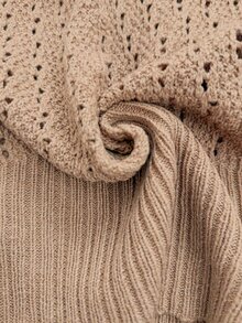 Serisse Women's Solid Color V-Neck Casual Versatile Daily Knit Top Fall Boho Coquette Crochet Pointelle - Brown - View 6