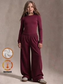 SHEIN Tween Girls Fall Tops 2 Pieces Set Casual, Knit, Back To School, Vintage, Slim, Fall Clothes, Fall, Holiday Outfits - Burgundy - View 1