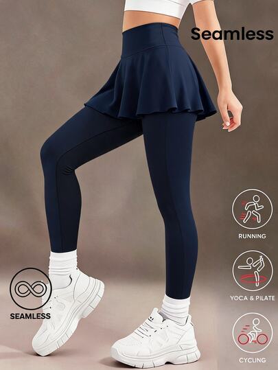 SHEIN เสื้อผ้าเด็กผู้หญิงวัยรุ่นฤดูใบไม้ร่วง แฟชั่นลำลองสุภาพ สตรีทแวร์ อเนกประสงค์ หรูหรา 2 In 1 กระโปรงกางเกง มินิมอล ชุดโรงเรียน สีน้ำเงินเข้ม