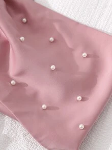 SHEIN 女童柔粉色優雅夏季派對緞面大蝴蝶結袖、仿珍珠裝飾蝴蝶結與圍領A字裙，適合聖誕舞會、婚禮賓客、正式禮服 - 粉色 - 查看 6