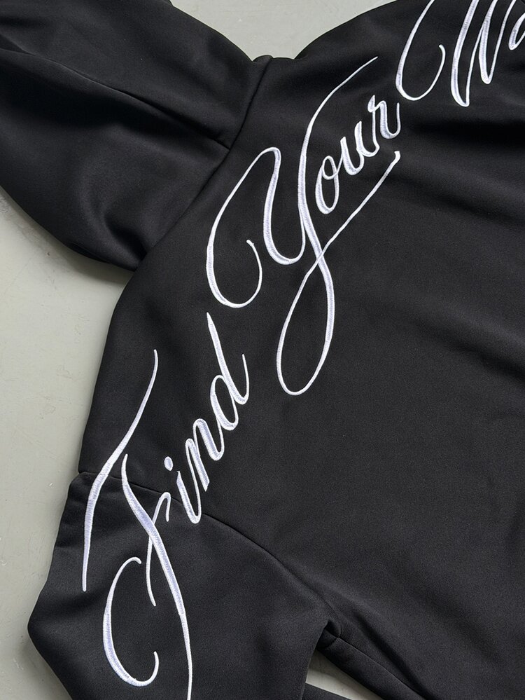 Coolane Women's Autumn/Winter Thermal Lined Long Sleeve Embroidered Pattern Graphics Hooded Sweatshirt With Pockets Going Out Black Sweatshirt Hoodies - Black - View 7