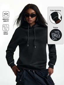 Innovista Innovista Women's Solid Color Drawstring Hooded Sports Sweatshirt Tracksuit Top Gym Sportswear Activewear Cozy Loungewear Daily Wear Fall Winter - Black - View 3