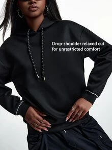 Innovista Innovista Women's Solid Color Drawstring Hooded Sports Sweatshirt Tracksuit Top Gym Sportswear Activewear Cozy Loungewear Daily Wear Fall Winter - Black - View 9