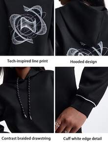 Innovista Innovista Women's Solid Color Drawstring Hooded Sports Sweatshirt Tracksuit Top Gym Sportswear Activewear Cozy Loungewear Daily Wear Fall Winter - Black - View 6