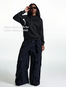 Innovista Innovista Women's Solid Color Drawstring Hooded Sports Sweatshirt Tracksuit Top Gym Sportswear Activewear Cozy Loungewear Daily Wear Fall Winter - Black - View 10