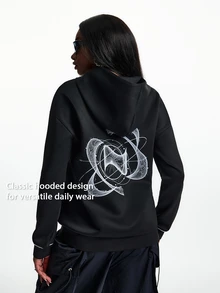 Innovista Innovista Women's Solid Color Drawstring Hooded Sports Sweatshirt Tracksuit Top Gym Sportswear Activewear Cozy Loungewear Daily Wear Fall Winter - Black - View 4