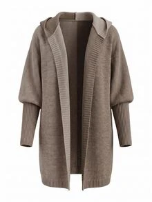 Balvessa Women's Hooded Cardigan With Dropped Shoulders, Ribbed Placket, Minimalist Versatile Casual Relaxed Fit Office Khaki Autumn - Multicolor - View 7