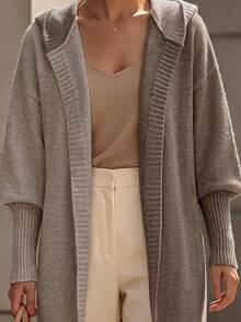 Balvessa Women's Hooded Cardigan With Dropped Shoulders, Ribbed Placket, Minimalist Versatile Casual Relaxed Fit Office Khaki Autumn - Multicolor - View 3
