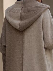 Balvessa Women's Hooded Cardigan With Dropped Shoulders, Ribbed Placket, Minimalist Versatile Casual Relaxed Fit Office Khaki Autumn - Multicolor - View 6