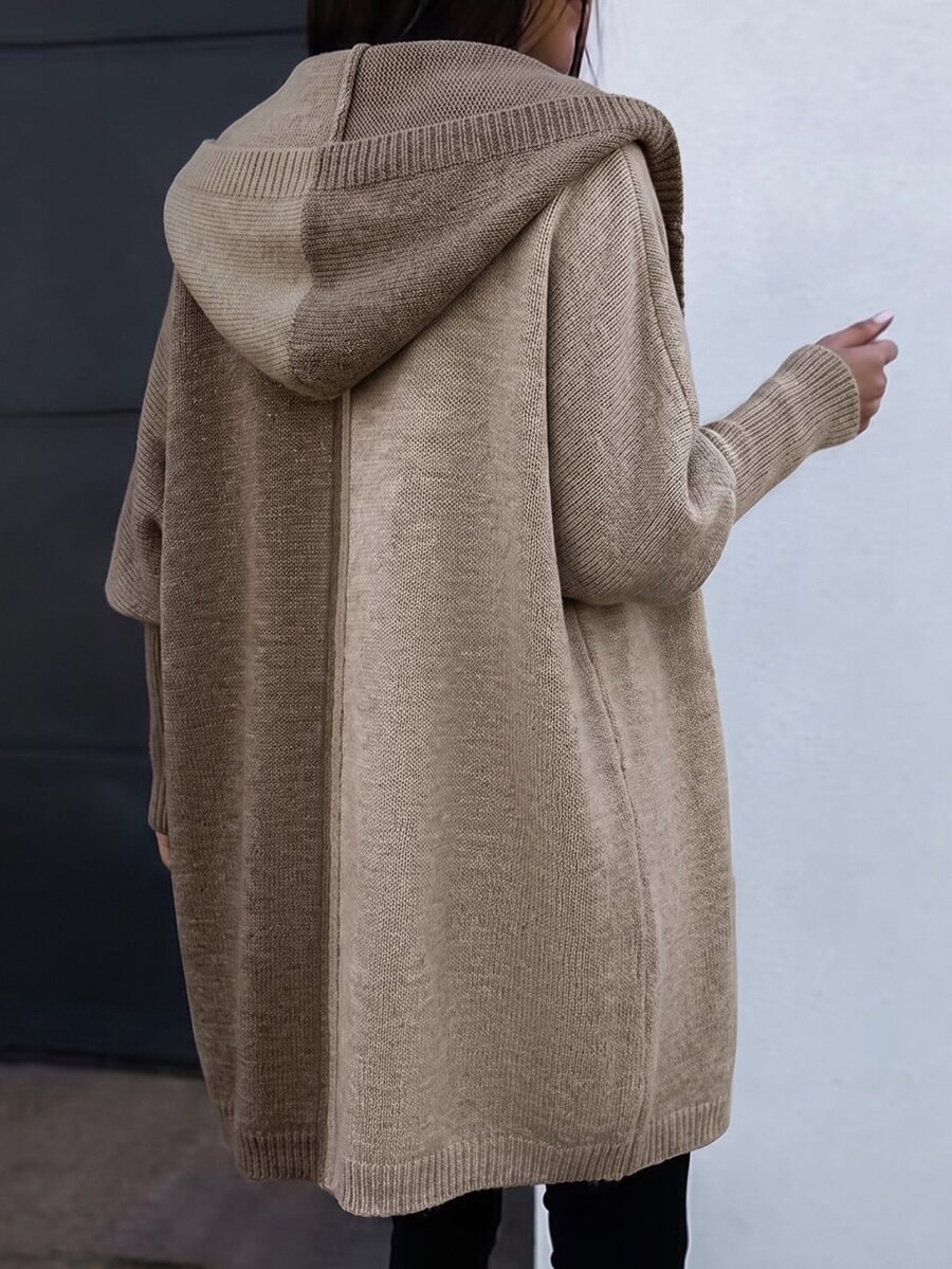 Balvessa Women's Hooded Cardigan With Dropped Shoulders, Ribbed Placket, Minimalist Versatile Casual Relaxed Fit Office Khaki Autumn - Multicolor - View 1