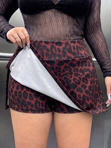 Muchica Women's Plus Size Fashion Leopard Print Skirt Fall - Burgundy - View 5