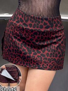 Muchica Women's Plus Size Fashion Leopard Print Skirt Fall - Burgundy - View 3