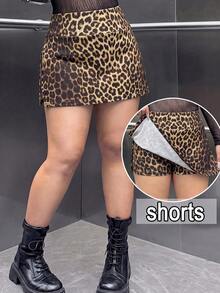 Muchica Plus Size Women Leopard Print Casual Versatile Mini Skirt Fall - Brown - View 1
