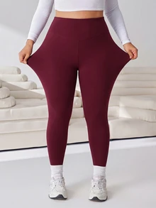 Solflare Autumn/Winter Burgundy Plus Size High Waist Skinny Pants - Burgundy - View 6