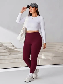 Solflare Autumn/Winter Burgundy Plus Size High Waist Skinny Pants - Burgundy - View 7