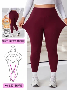 Solflare Autumn/Winter Burgundy Plus Size High Waist Skinny Pants - Burgundy - View 2