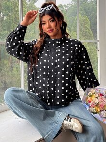 SHEIN EZwear Plus Size Women's Polka Dot Casual Versatile Daily Long Sleeve Jacket Fall - Black and White - View 5