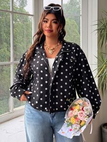 SHEIN EZwear Plus Size Women's Polka Dot Casual Versatile Daily Long Sleeve Jacket Fall - Black and White - View 4