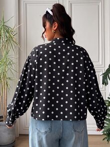 SHEIN EZwear Plus Size Women's Polka Dot Casual Versatile Daily Long Sleeve Jacket Fall - Black and White - View 2