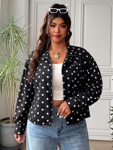 SHEIN EZwear Plus Size Women's Polka Dot Casual Versatile Daily Long Sleeve Jacket Fall - Black and White - View 3
