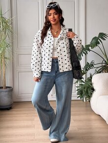 SHEIN EZwear Plus Size Women's Polka Dot Casual Versatile Daily Long Sleeve Jacket - White - View 3