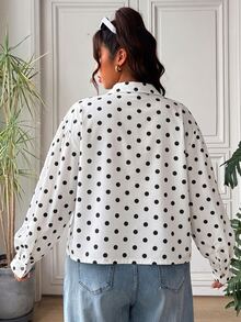 SHEIN EZwear Plus Size Women's Polka Dot Casual Versatile Daily Long Sleeve Jacket - White - View 2