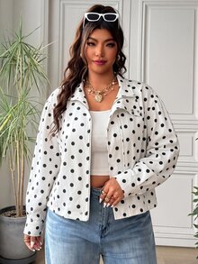 SHEIN EZwear Plus Size Women's Polka Dot Casual Versatile Daily Long Sleeve Jacket - White - View 5