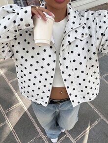 SHEIN EZwear Plus Size Women's Polka Dot Casual Versatile Daily Long Sleeve Jacket - White - View 1