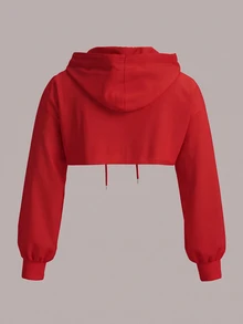 SHEIN EZwear Plus Size Red Knit Cropped Sweatshirt Formal Gym Autumn Baggy Casual Soft Fall - Red - View 2