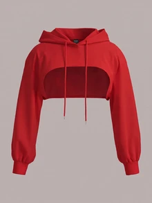 SHEIN EZwear Plus Size Red Knit Cropped Sweatshirt Formal Gym Autumn Baggy Casual Soft Fall - Red - View 1