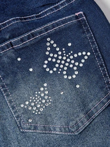 Sweetra Celana Jeans Model Flare dengan Bordir Kupu-kupu - Biru - View 5