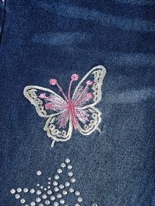Sweetra Celana Jeans Model Flare dengan Bordir Kupu-kupu - Biru - View 3