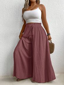 EMERY ROSE Pantalones casuales de talla grande, de cintura alta y pierna ancha, de unicolor - Morado - Ver 6
