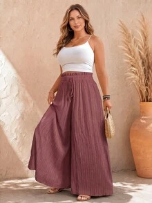 EMERY ROSE Pantalones casuales de talla grande, de cintura alta y pierna ancha, de unicolor - Morado - Ver 3