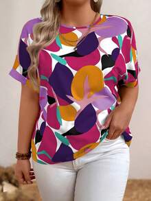 EMERY ROSE Plus Geo Print Batwing Sleeve Blouse For Summer Vacation - Purple - View 4