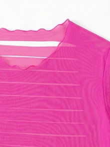 SHEIN Swim 新款夏季沙灘裝：性感鏤空背部設計網紗罩衫，輕鬆穿出時尚度假風女裝 - 玫紅色 - 查看 6