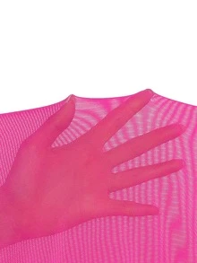 SHEIN Swim 新款夏季沙灘裝：性感鏤空背部設計網紗罩衫，輕鬆穿出時尚度假風女裝 - 玫紅色 - 查看 5